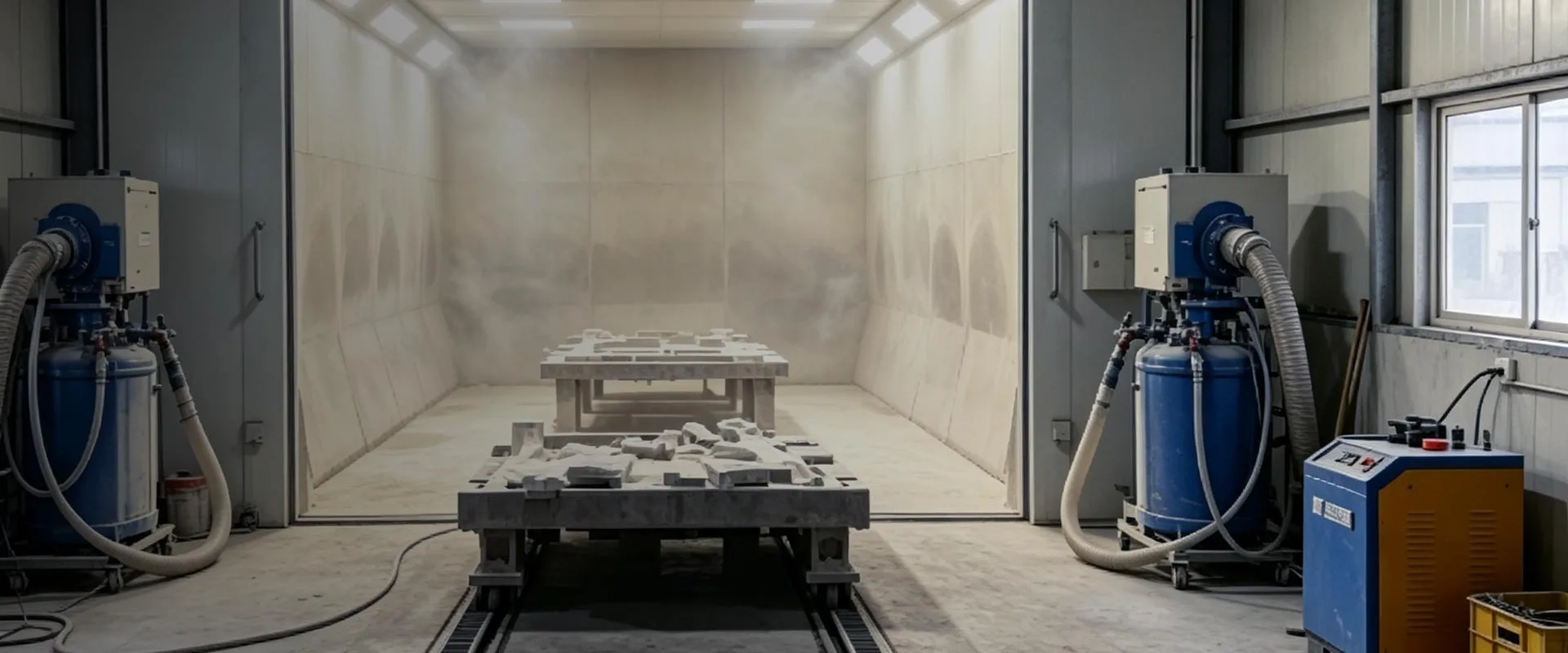 Sandblasting room for large steel structures